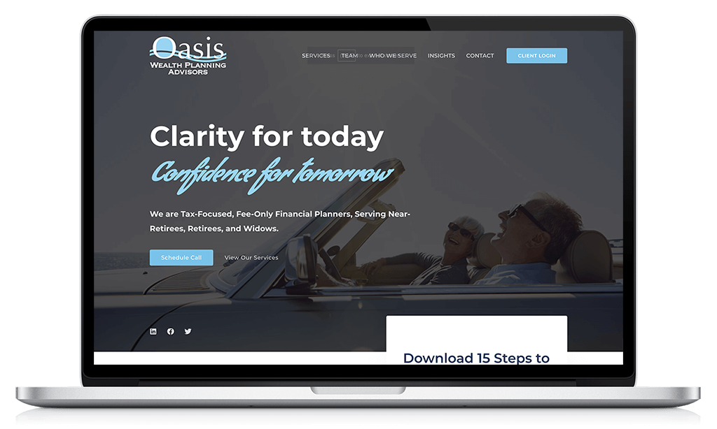 Advisor Designs' client, Oasis Wealth Planning website desktop and mobile viewport