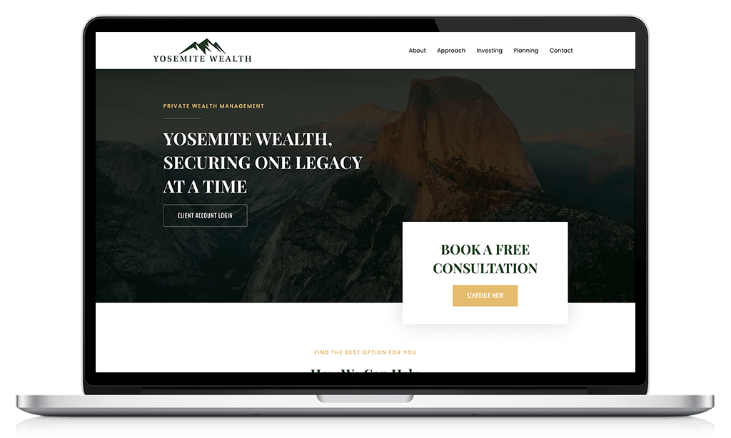 Advisor Designs' client, Yosemite Wealth website desktop and mobile viewport