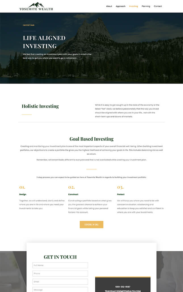 Financial advisor website case study of Yosemite Wealth investing web page